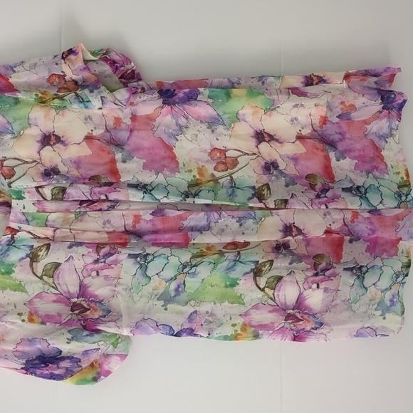 Soft Surroundings Sheer Lined floral Pastel  Multicolor Boho blouse Sz XS - Picture 3 of 9
